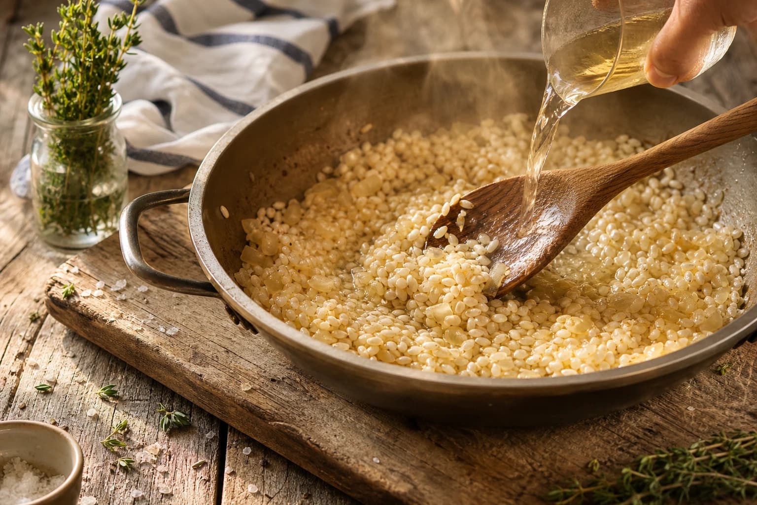 Etape 2 : Suer l'oignon et nacrer le riz Arborio — Risotto courgettes & basilic crémeux