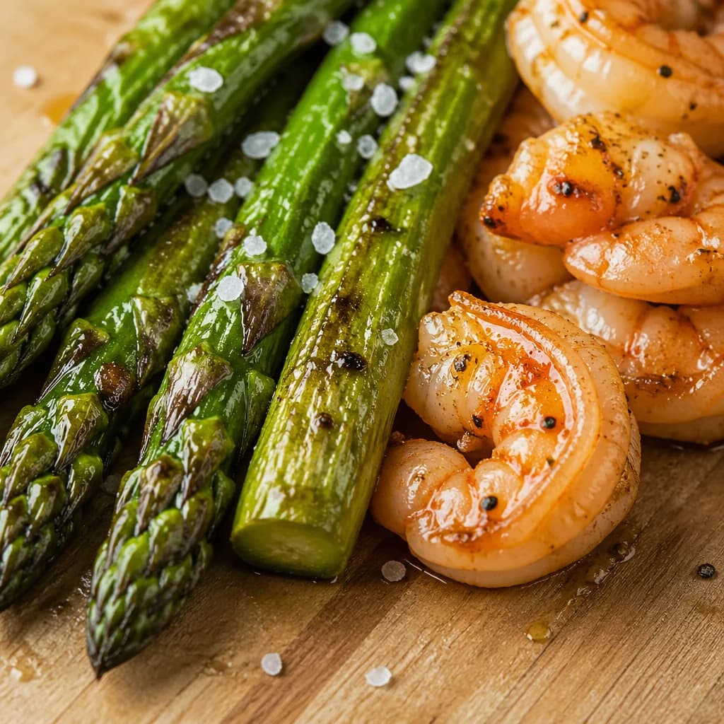 Étape 1 : Préparer les asperges et les crevettes — Risotto crémeux crevettes & asperges