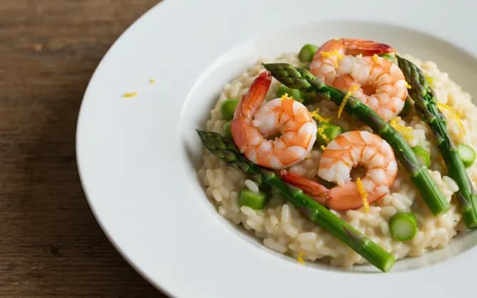 Risotto crémeux crevettes & asperges