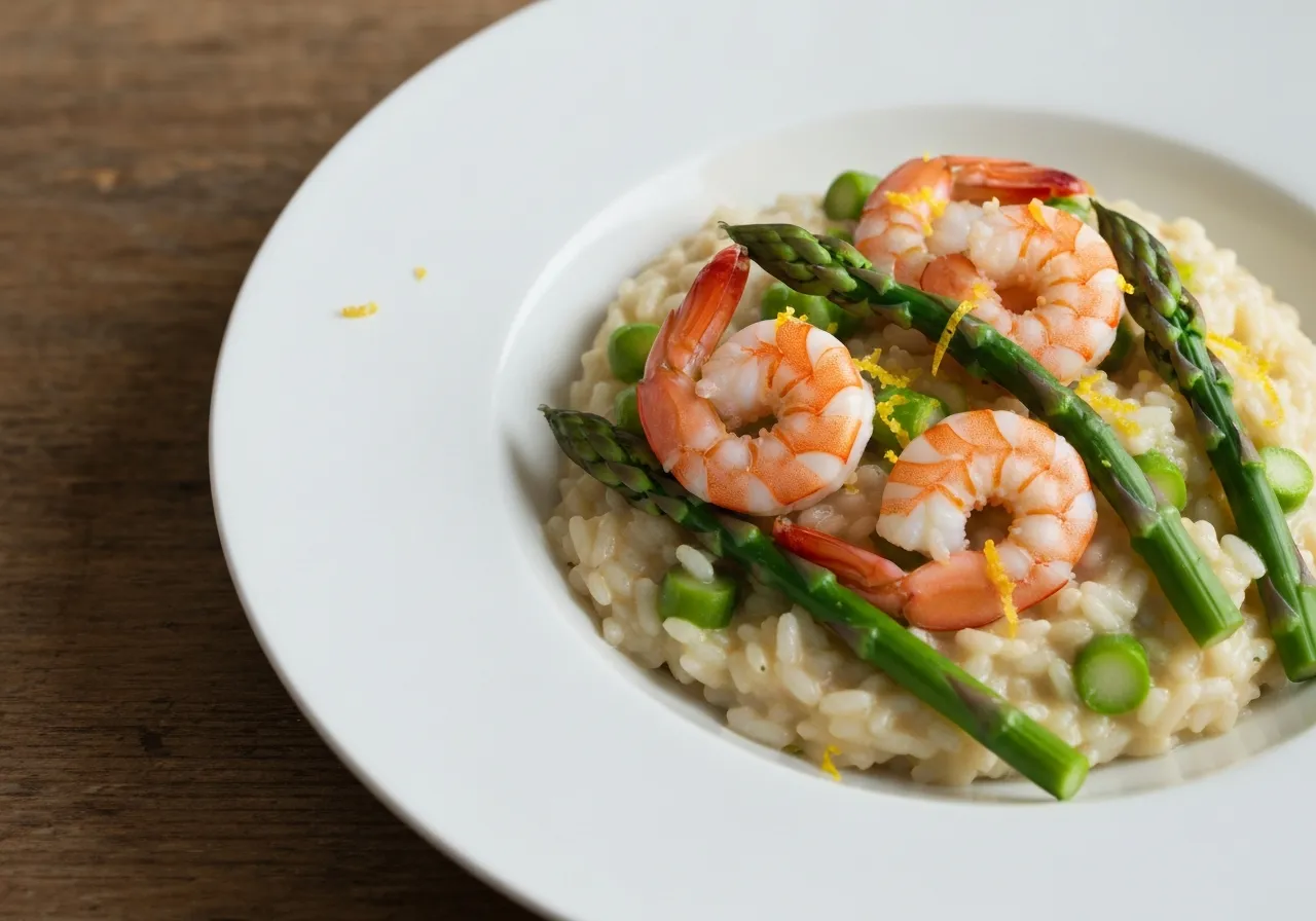 Risotto crémeux crevettes & asperges