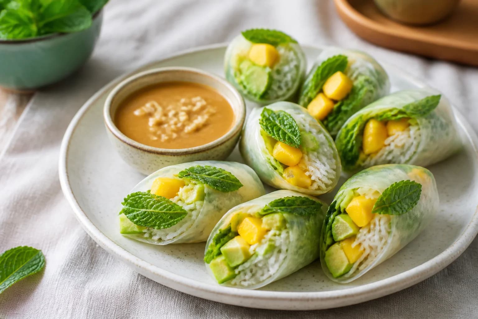Etape 4 : Dresser et servir — Rouleaux de printemps avocat & mangue