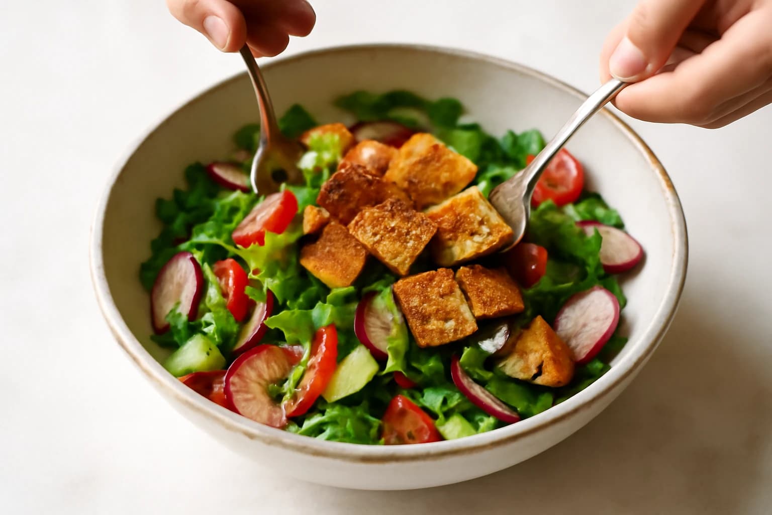 Etape 4 : Assembler et dresser le fattoush — Salade fattoush libanaise croquante