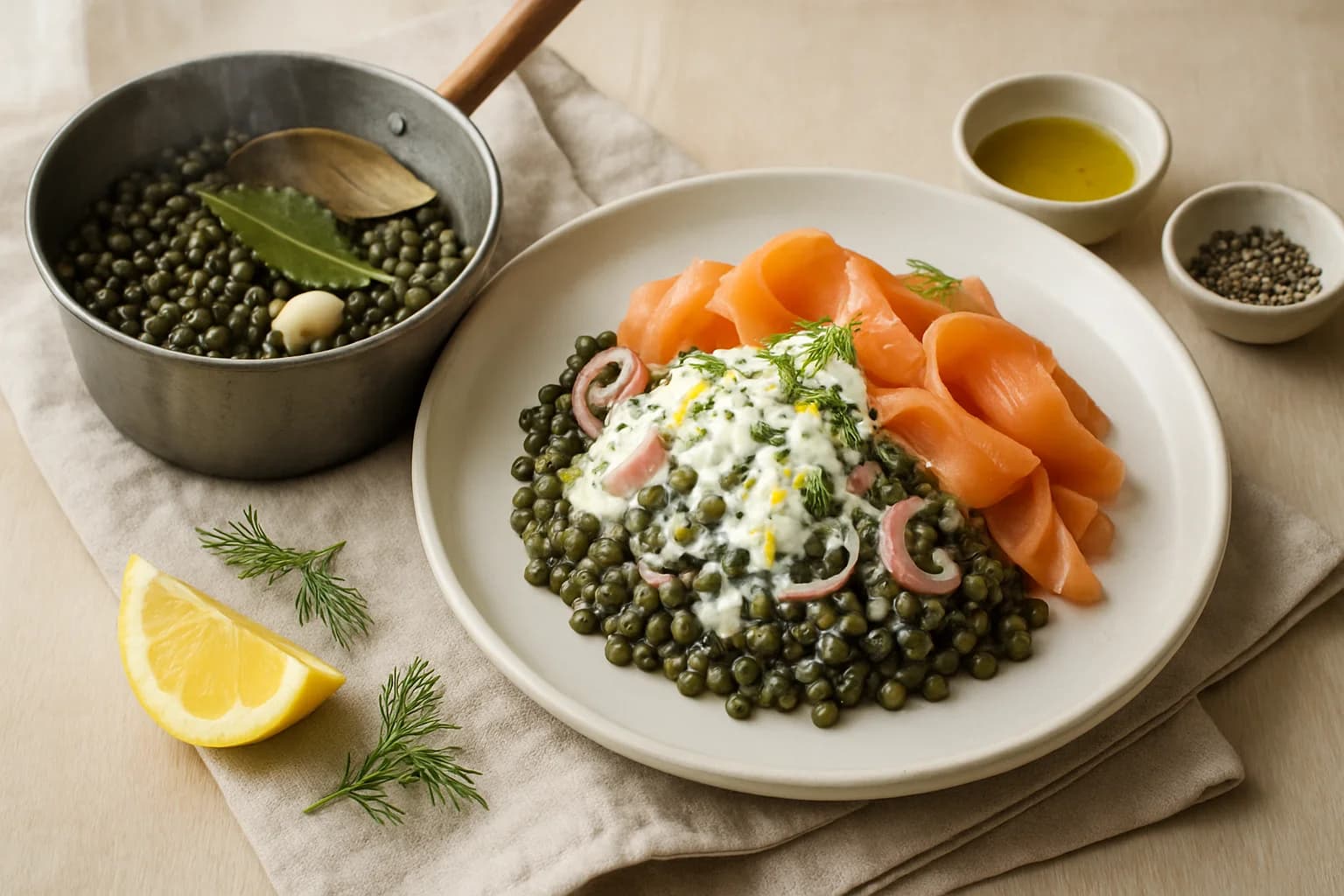 Etape 1 : Cuire les lentilles vertes du Puy — Salade lentilles, saumon fumé & aneth