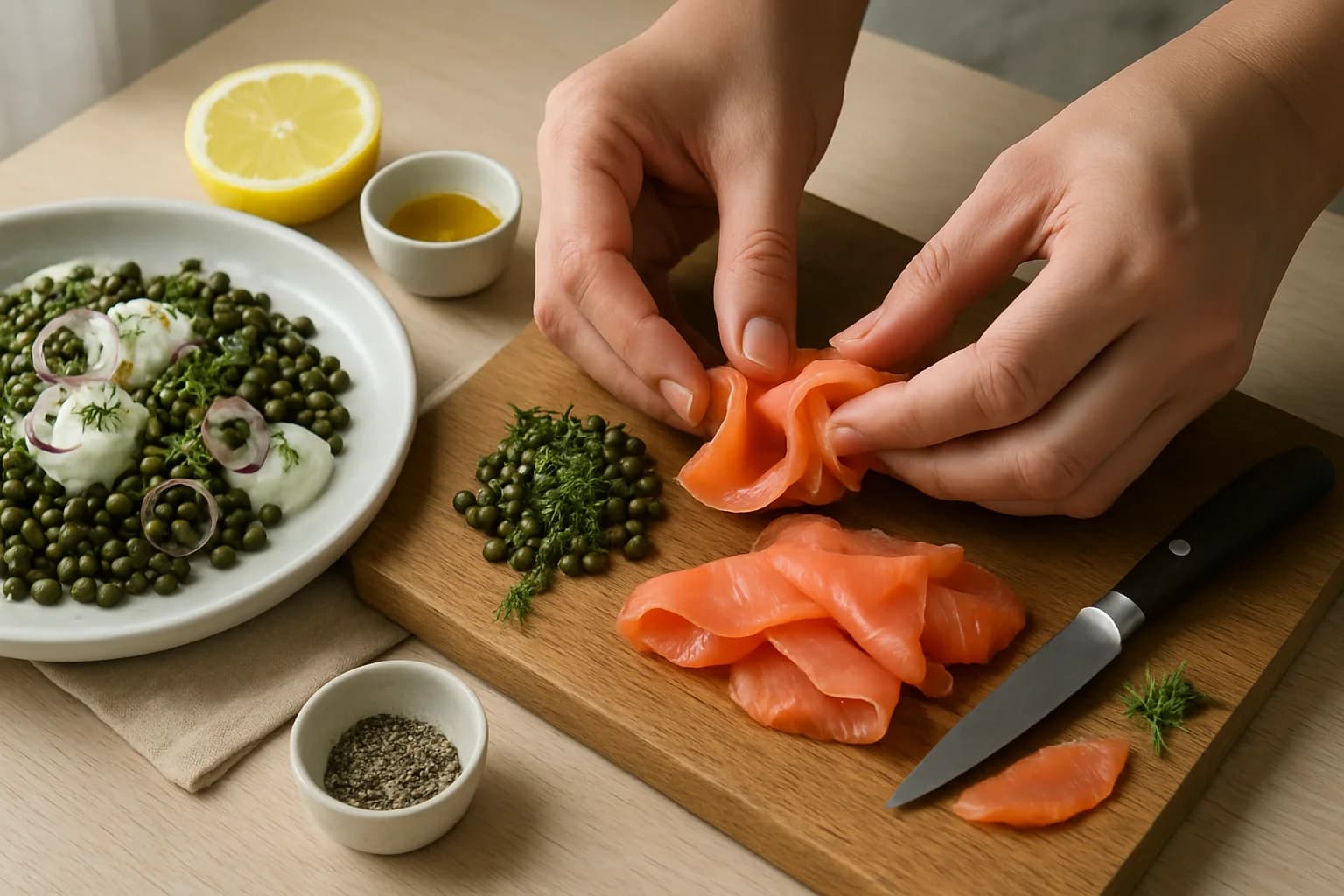 Etape 2 : Préparer la vinaigrette aneth-moutarde — Salade lentilles, saumon fumé & aneth