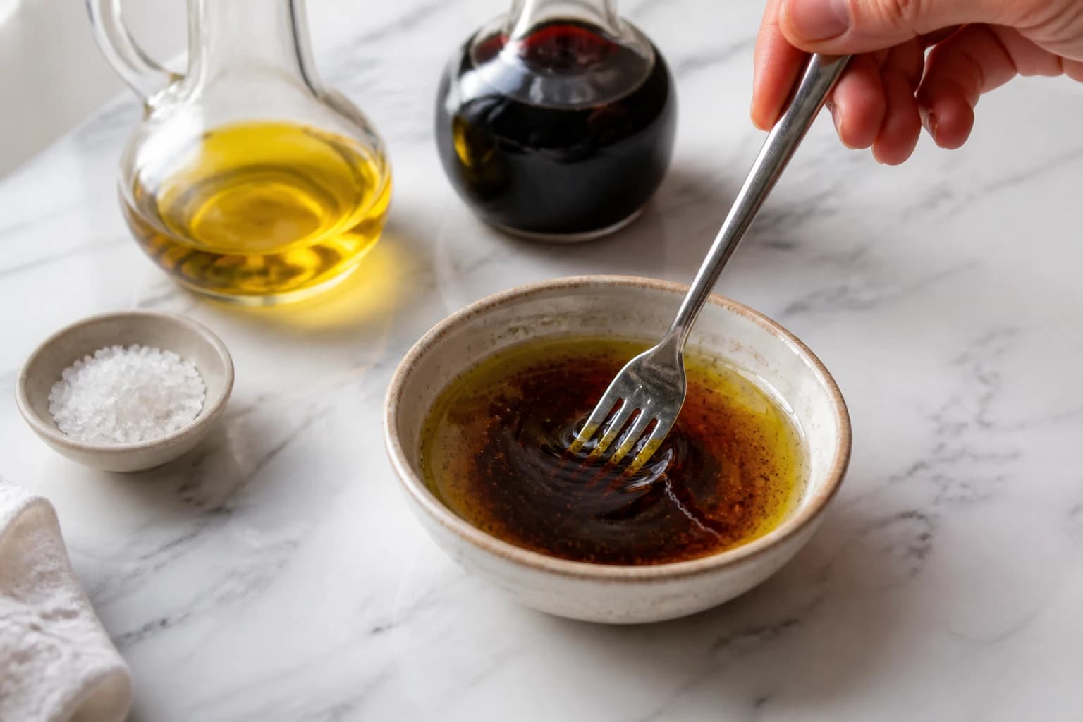 Etape 3 : Préparer la vinaigrette balsamique à l'huile d'olive — Salade pastèque, féta végétale & menthe