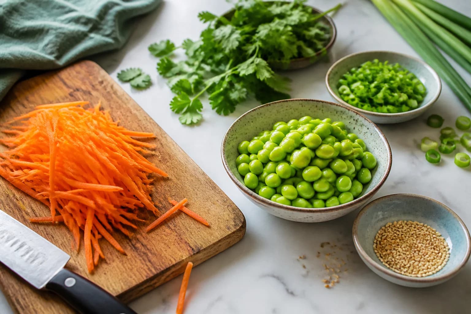 Etape 3 : Préparer les légumes frais — Salade soba, edamames & sésame