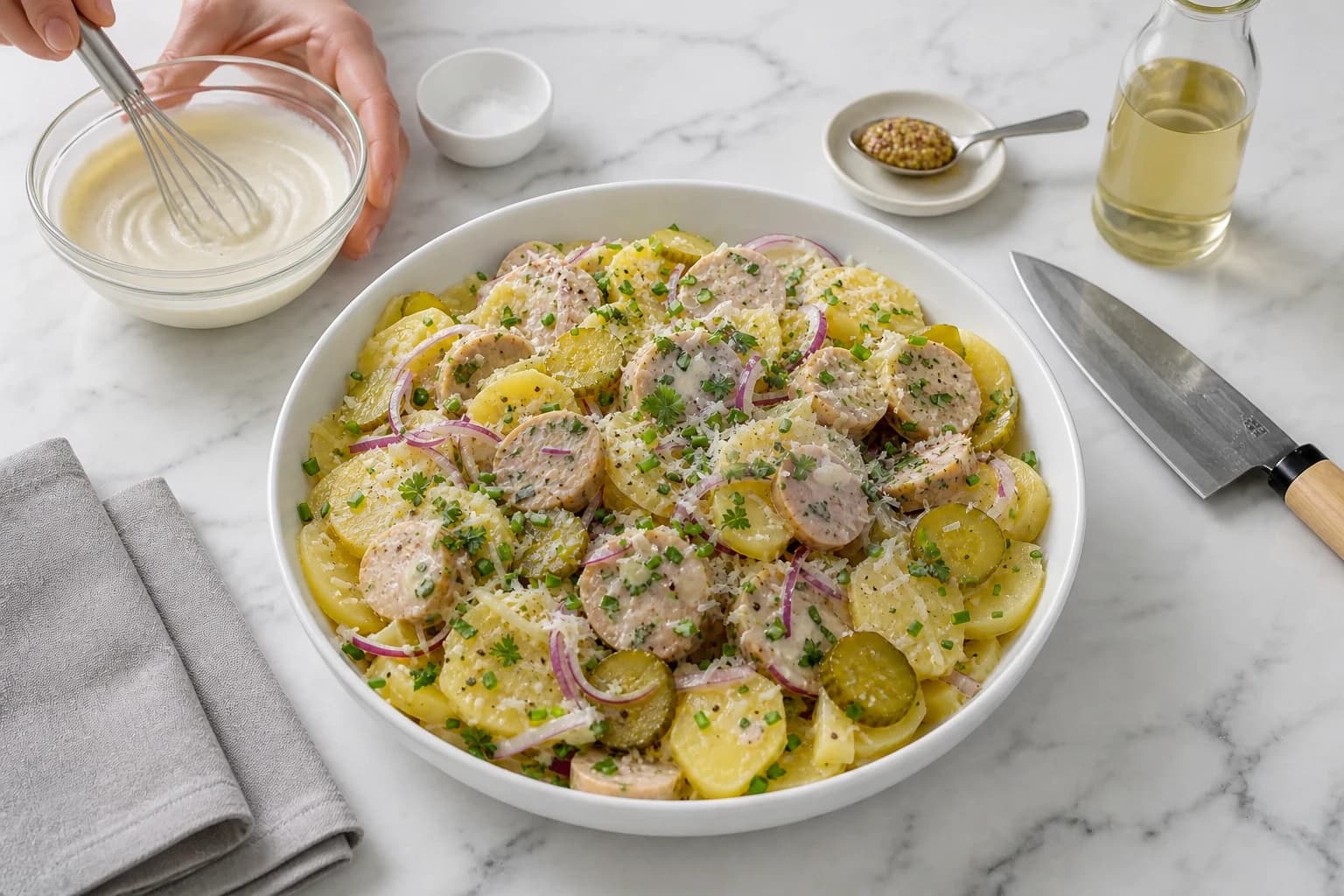 Etape 3 : Monter la vinaigrette légère — Salade strasbourgeoise gourmande et légère