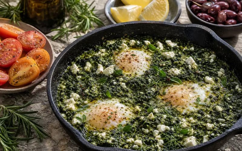 Shakshuka verte aux épinards et à la feta