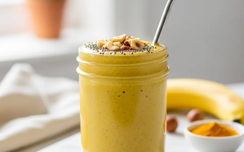 Smoothie banane-curcuma doré