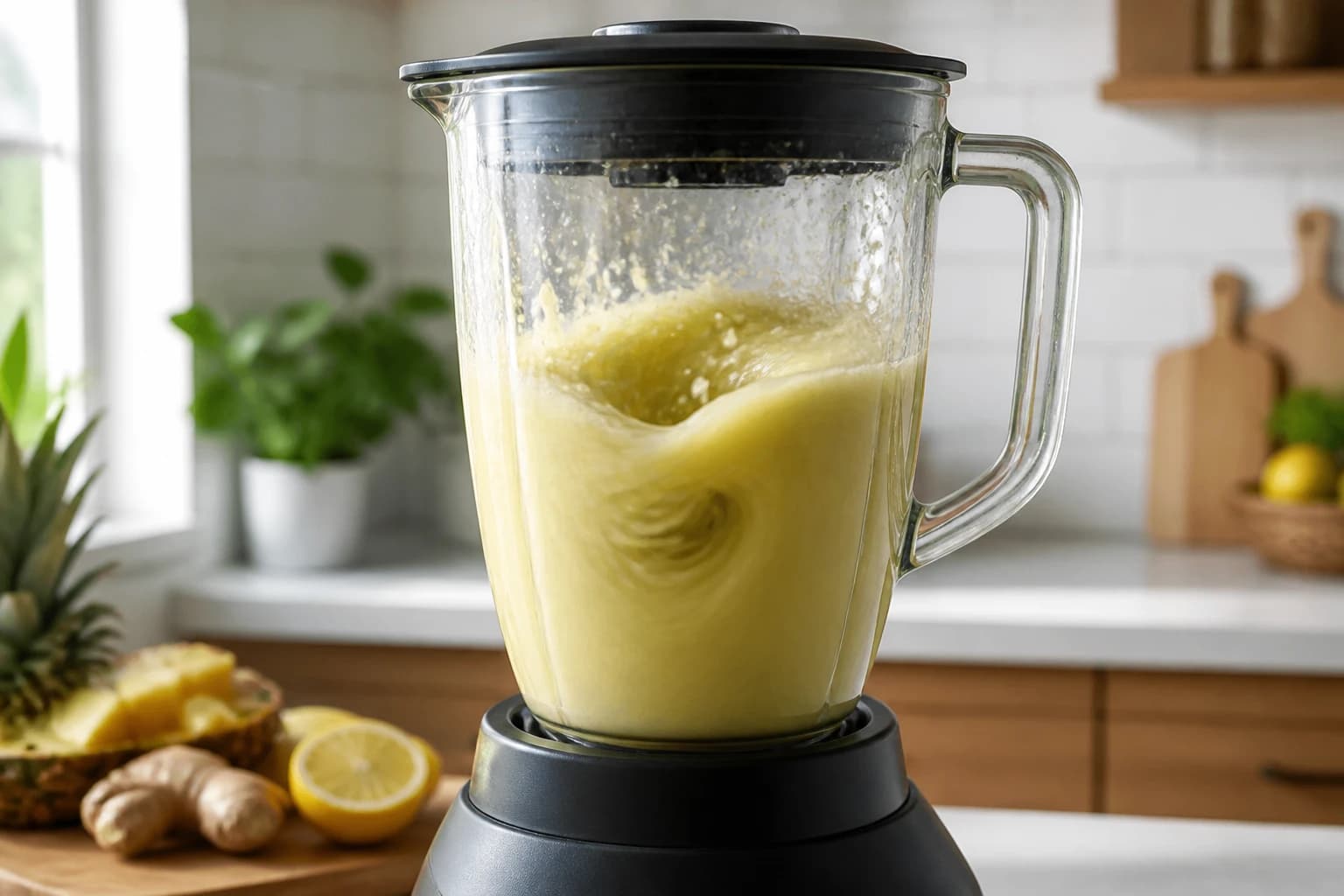 Etape 2 : Mixer la base au blender — Smoothie détox minceur : ananas & matcha