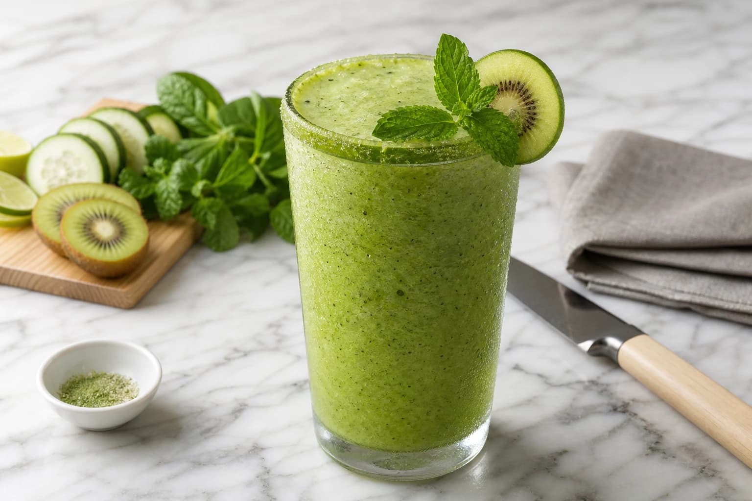 Smoothie concombre-kiwi : glow vert givré