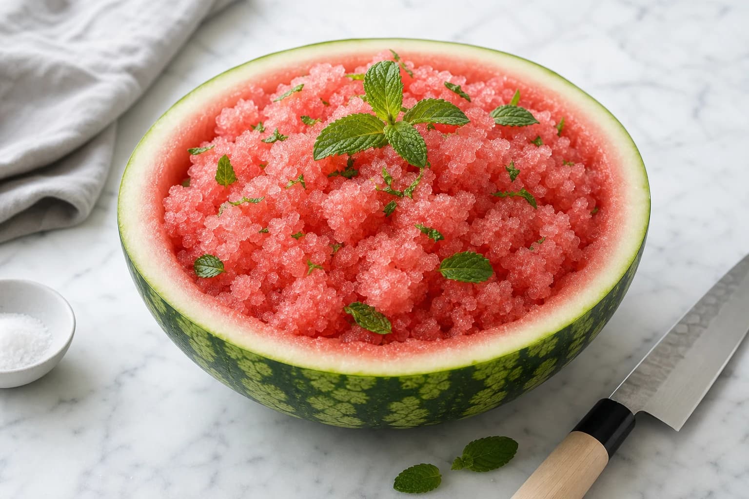 Smoothie pastèque glacé : servi dans la pastèque