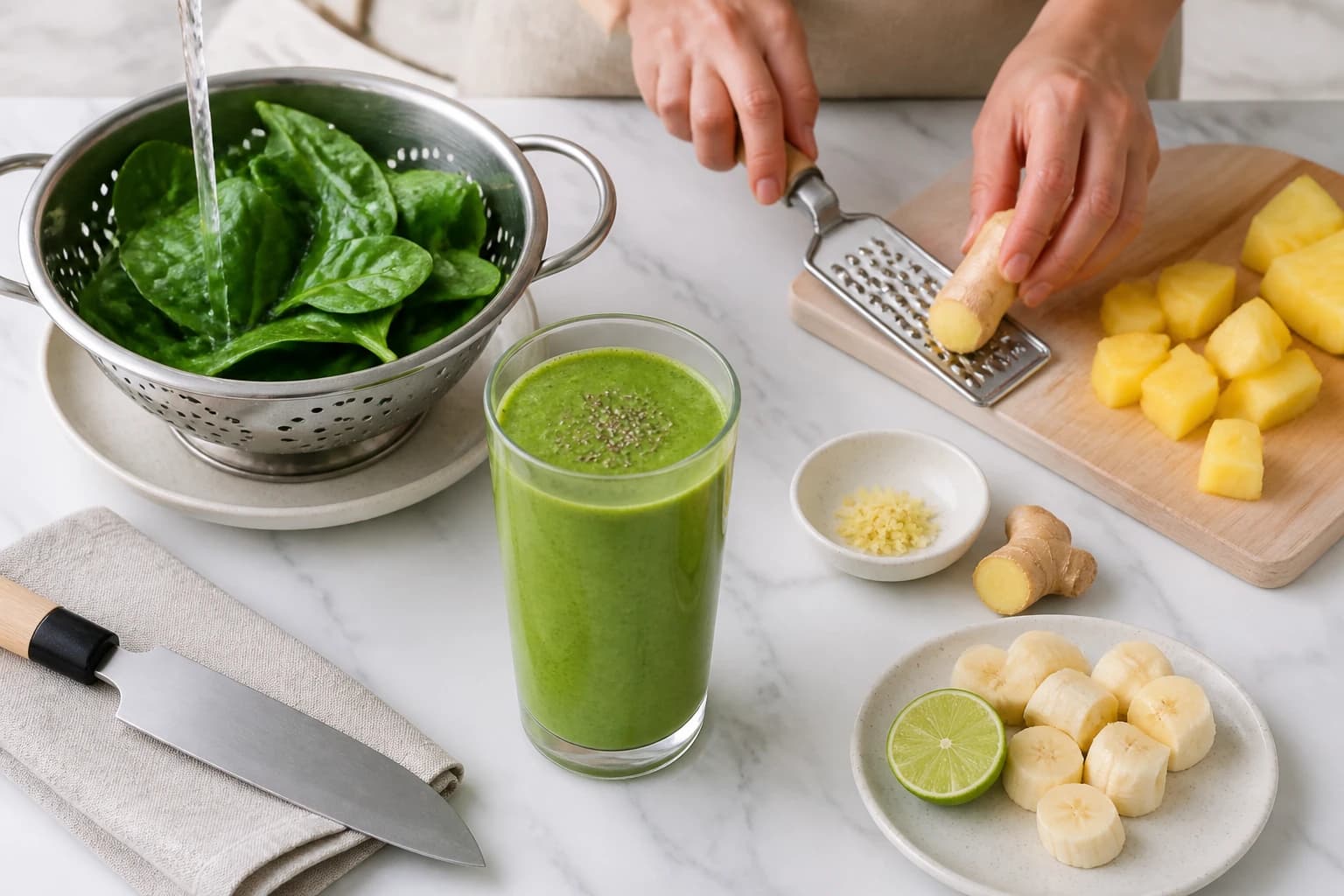 Etape 1 : Préparer les ingrédients — Smoothie vert épinards ananas : crémeux et glacé