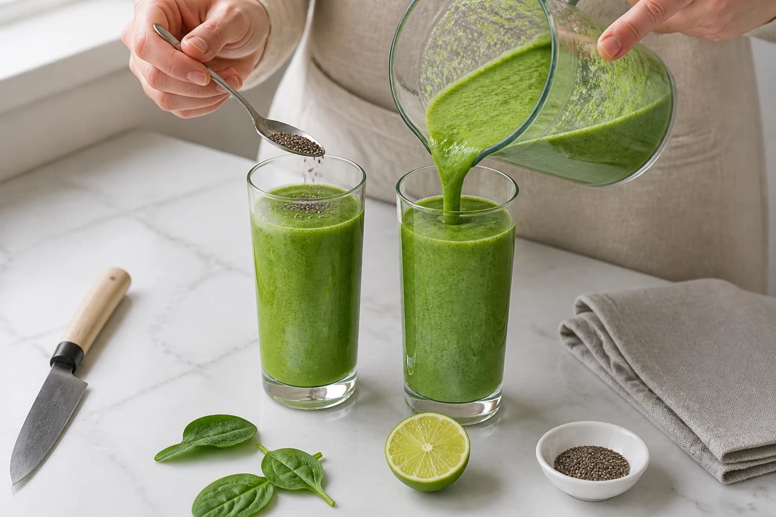 Etape 4 : Ajuster, parfumer et servir — Smoothie vert épinards ananas : crémeux et glacé