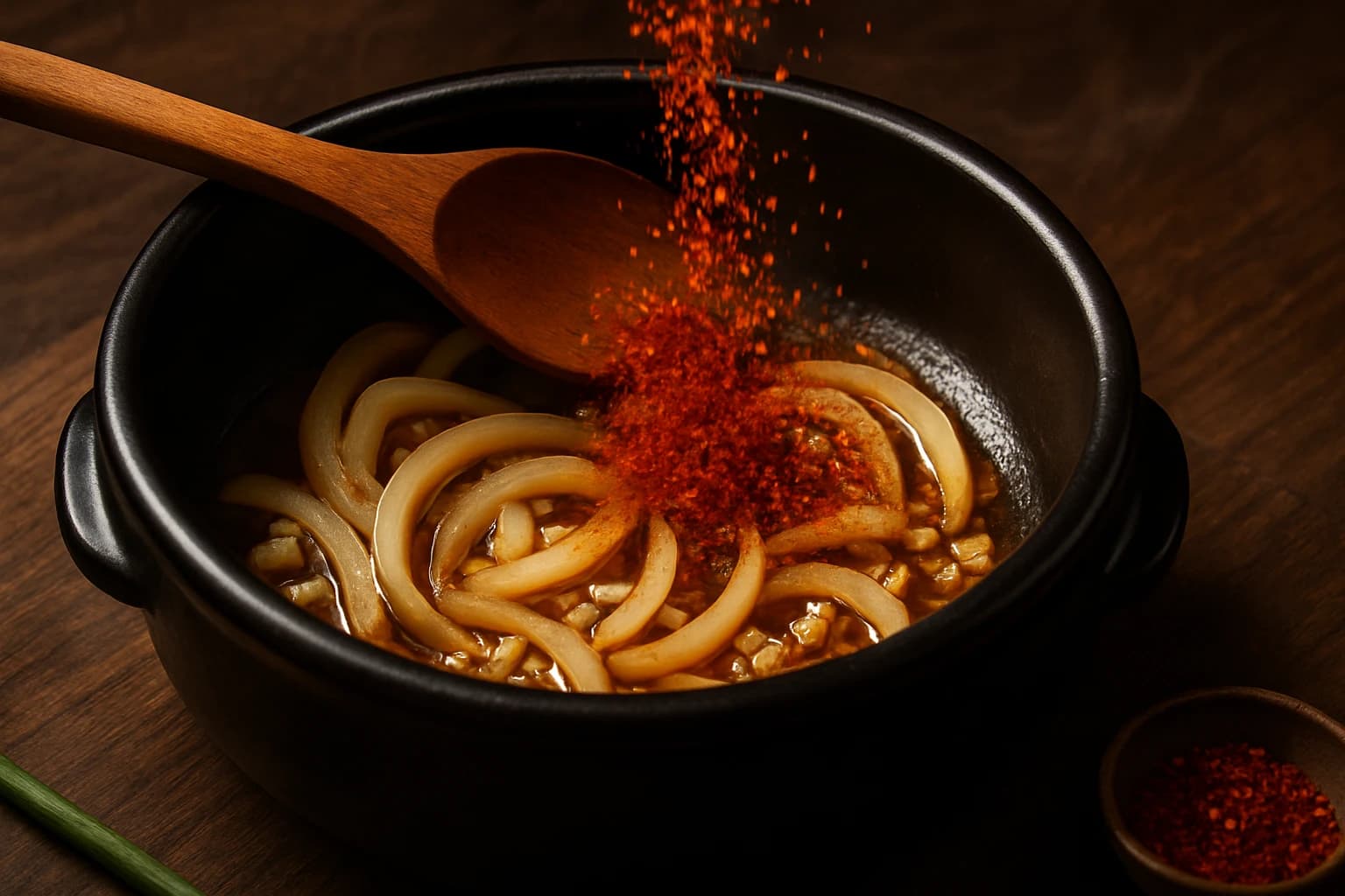 Etape 2 : Faire revenir oignons et ail — Vraie soupe coréenne au doenjang