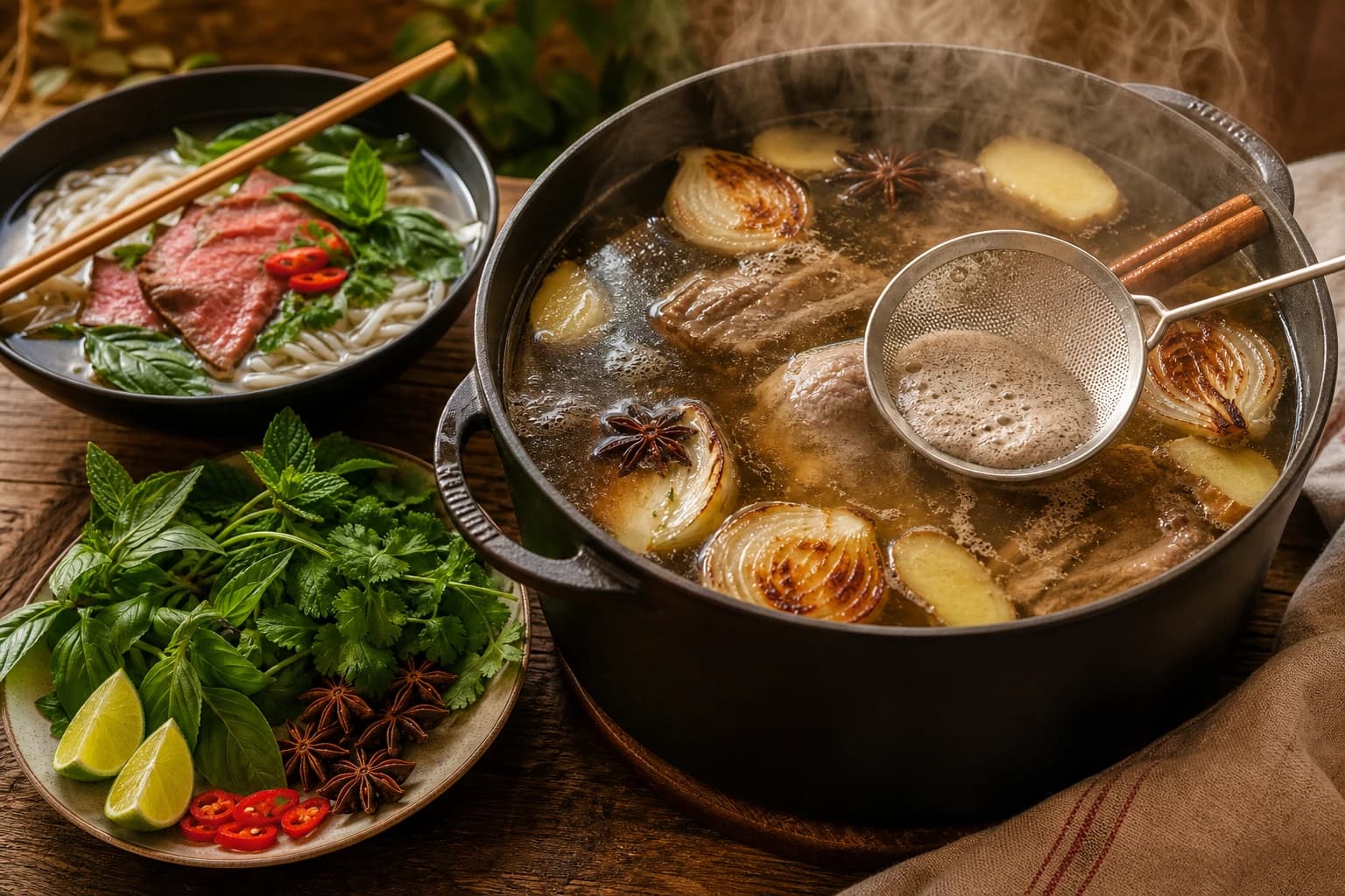Etape 2 : Mijoter le bouillon long parfumé — Phở vietnamien au bœuf, allégé