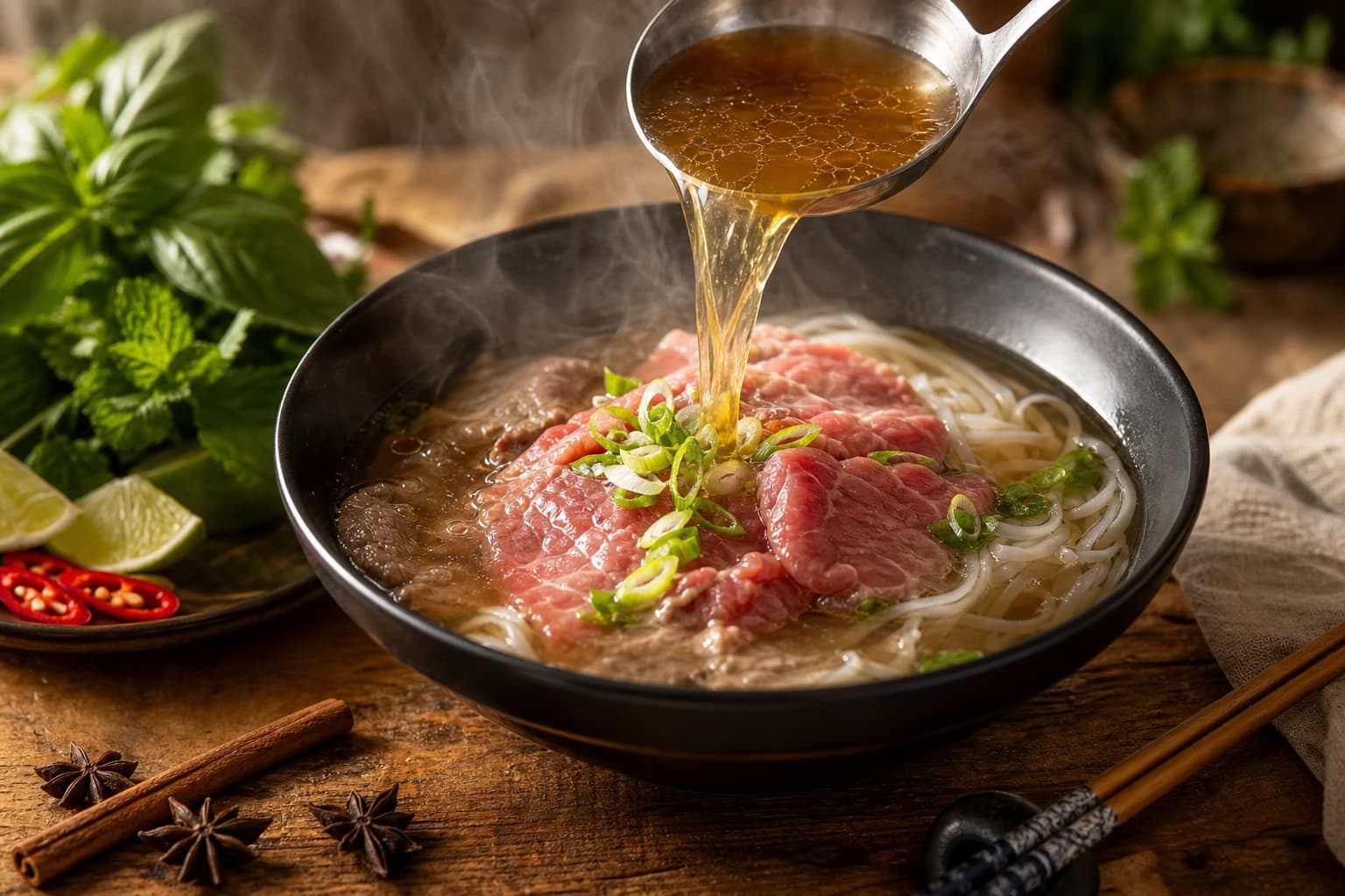 Etape 4 : Dresser et servir bouillant — Phở vietnamien au bœuf, allégé