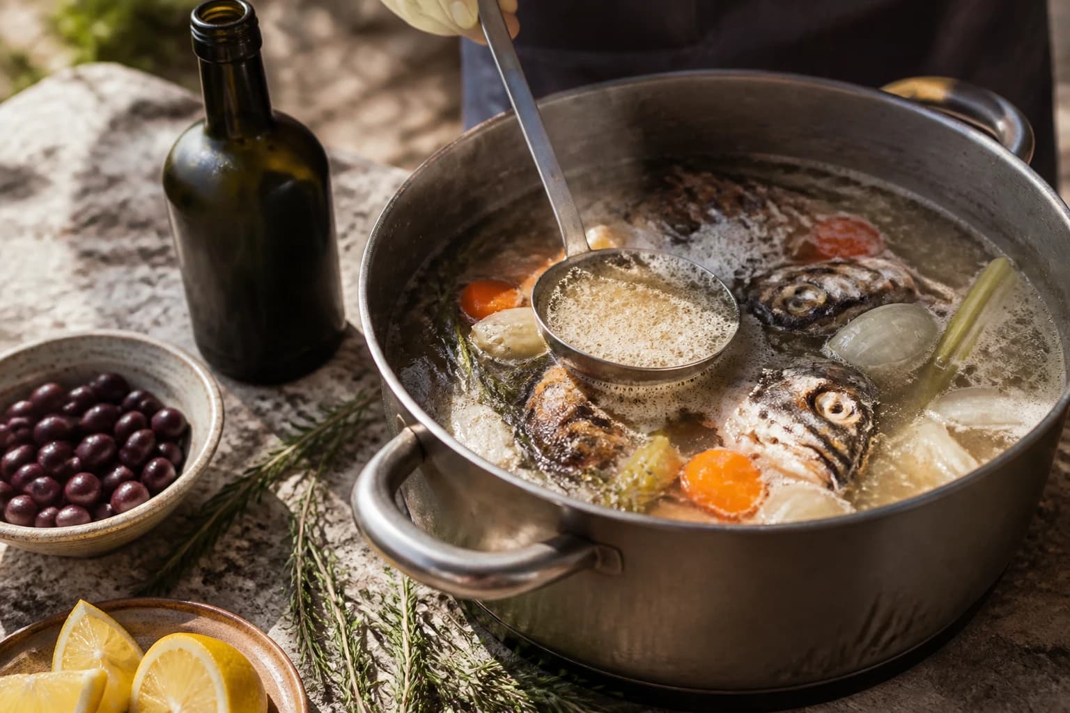 Etape 1 : Préparer le bouillon de poisson — Soupe de poisson grecque kakavia