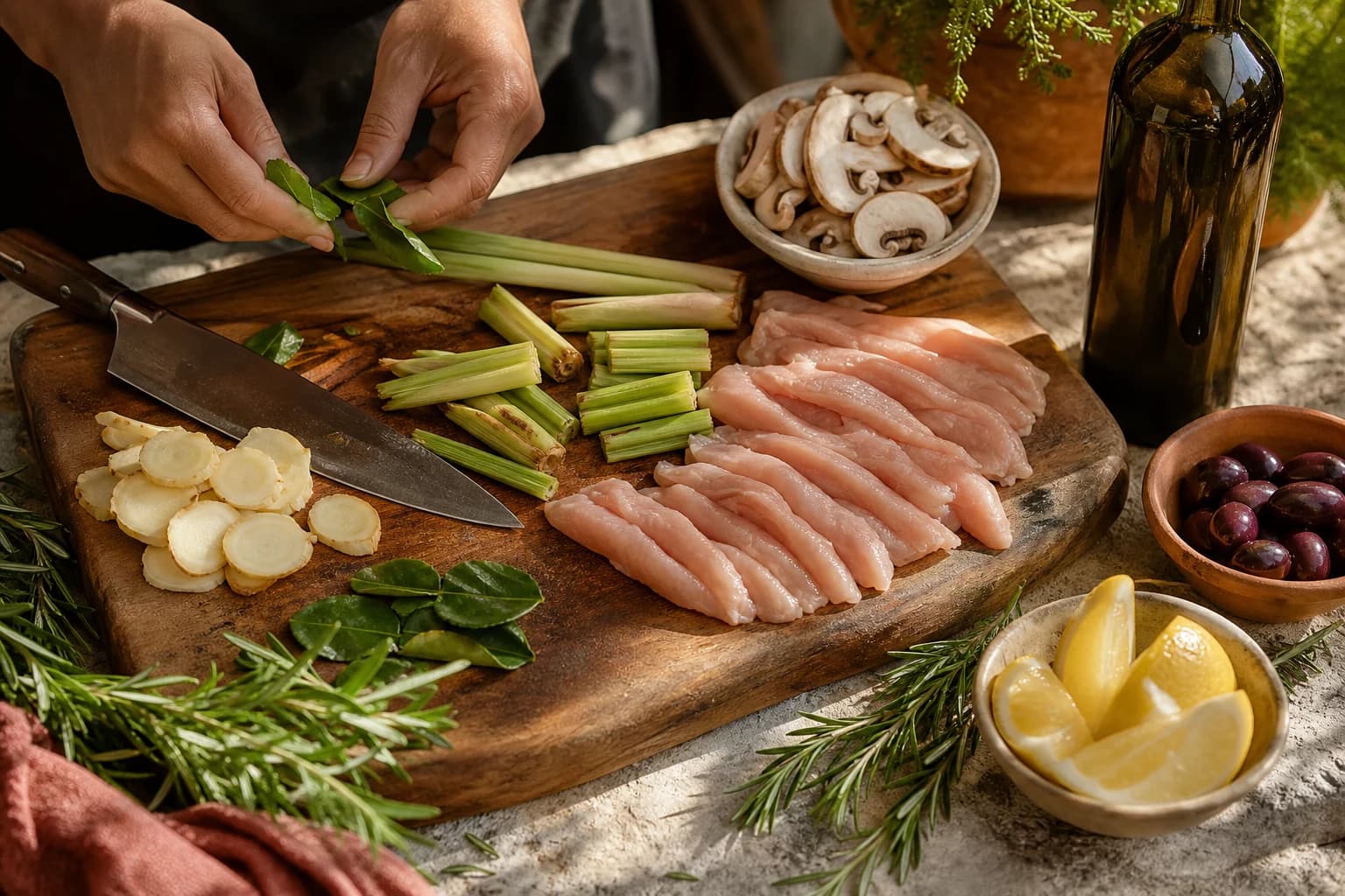 Etape 1 : Préparer les aromates — Soupe thaï tom kha poulet & coco