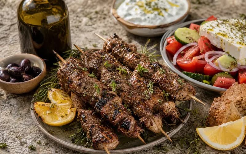 Souvlaki d'agneau : brochettes grecques marinées