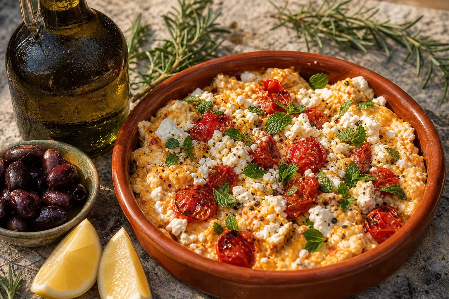 Strapatsada grecque : oeufs brouillés à la feta et aux tomates