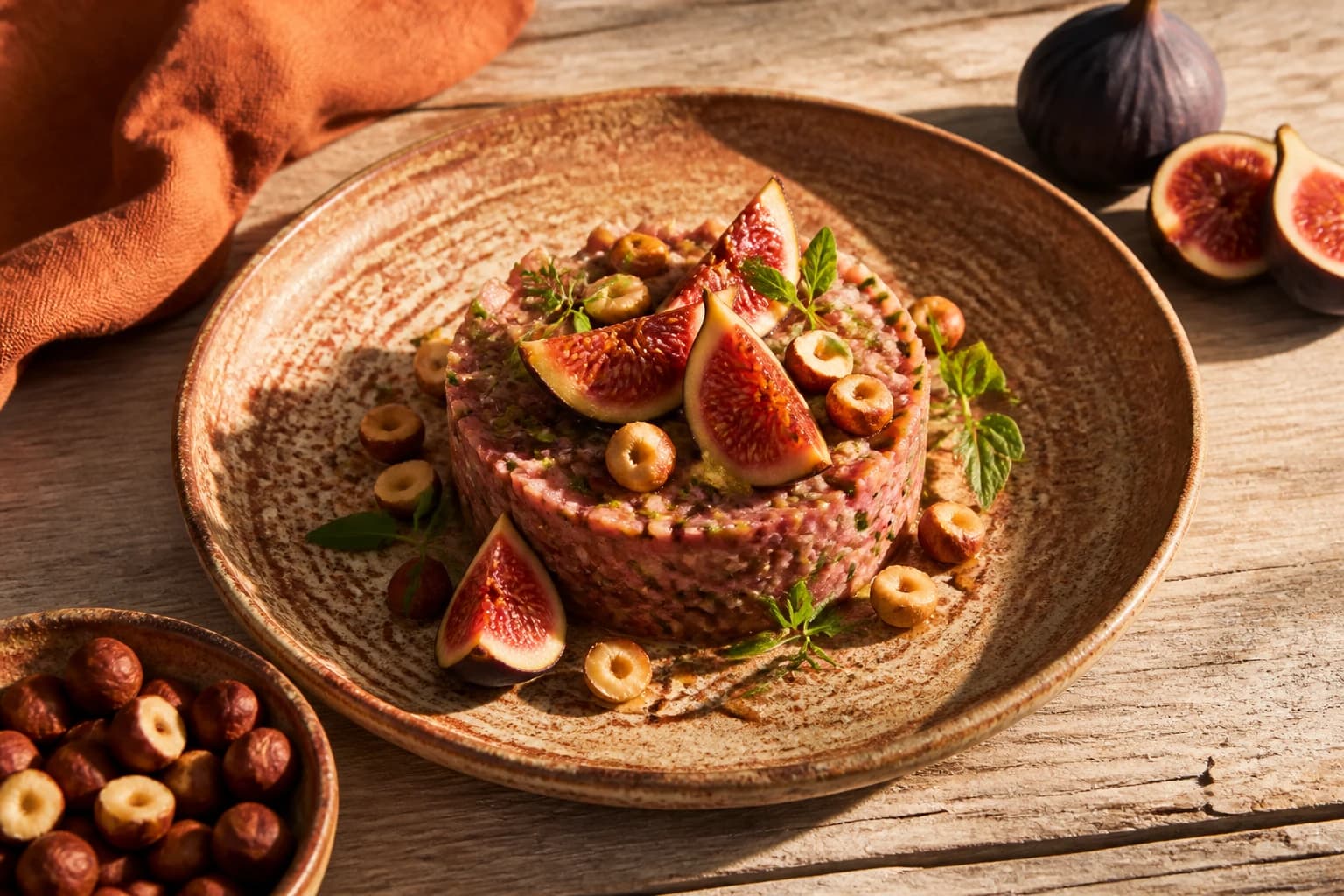 Etape 1 : Torréfier les noisettes et préparer la vinaigrette — Tartare de canard fumé aux figues