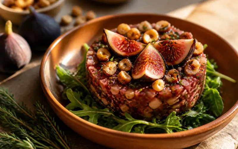 Tartare de canard fumé aux figues