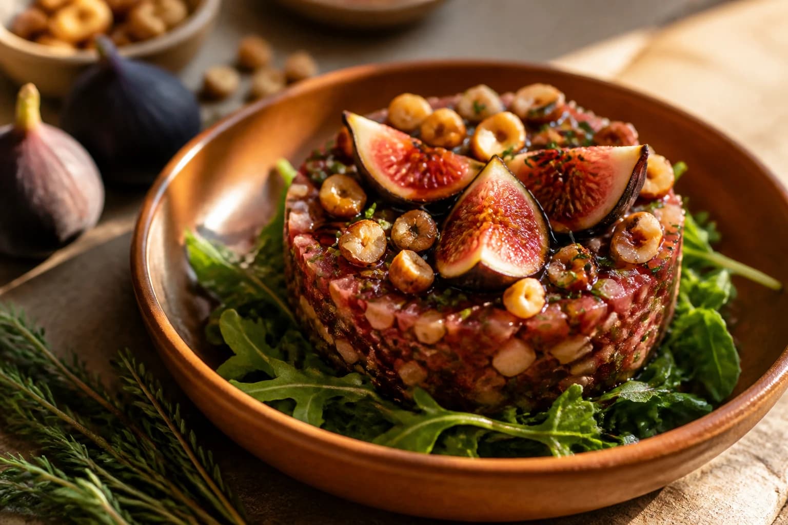Tartare de canard fumé aux figues