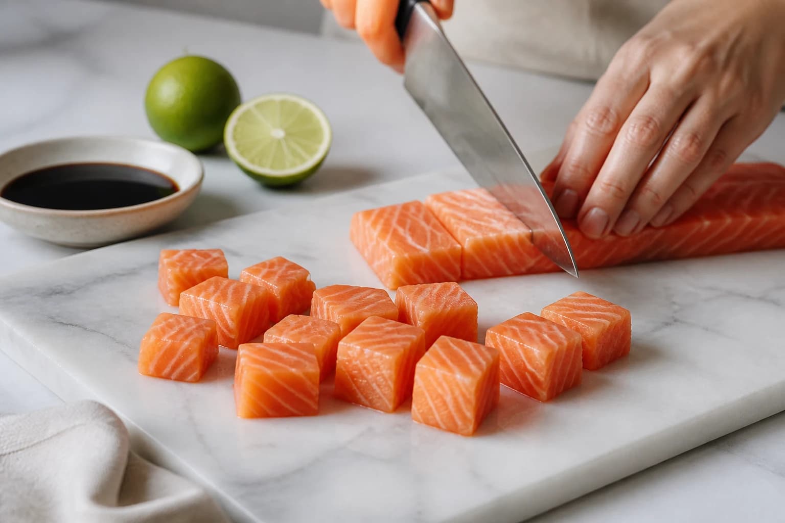 Etape 1 : Préparer le saumon sashimi-grade — Tartare de saumon, mangue & avocat