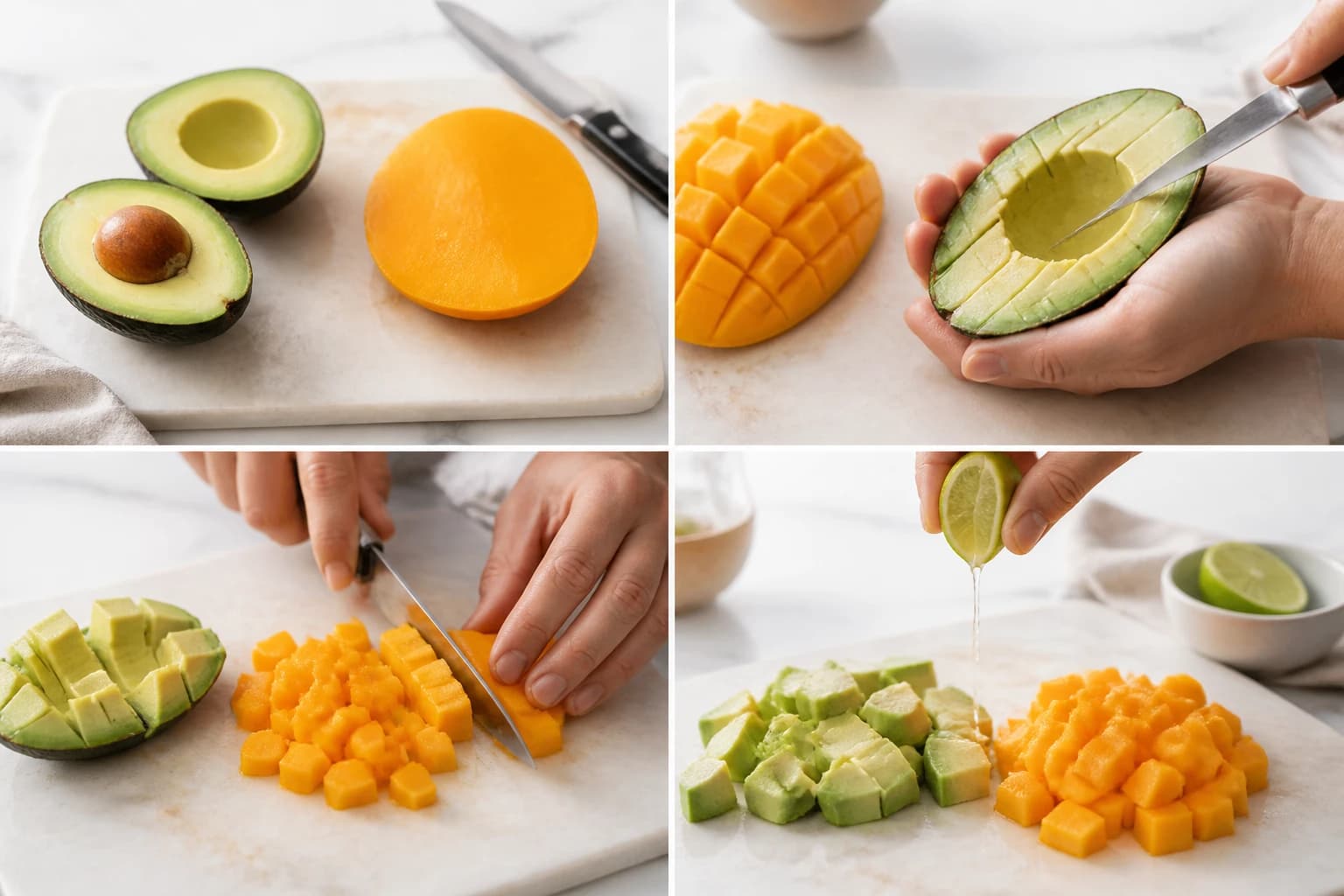 Etape 2 : Tailler la mangue et l'avocat — Tartare de saumon, mangue & avocat