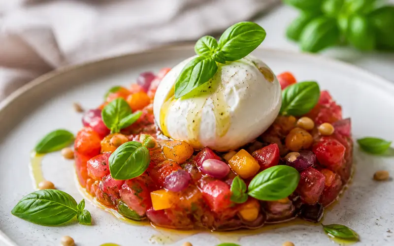 Tartare de tomates anciennes & burrata