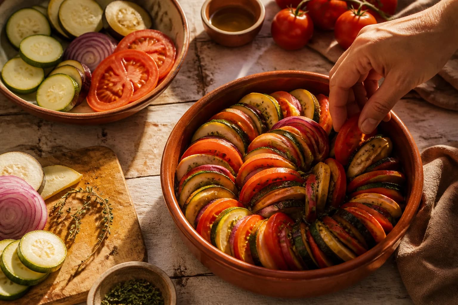 Etape 1 : Préparer et dégorger les légumes — Tian provençal aux légumes du soleil