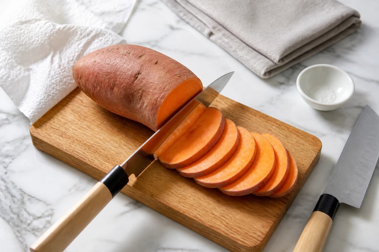 Etape 1 : Préparer et trancher la patate douce — Toast patate douce : l'alternative sans pain