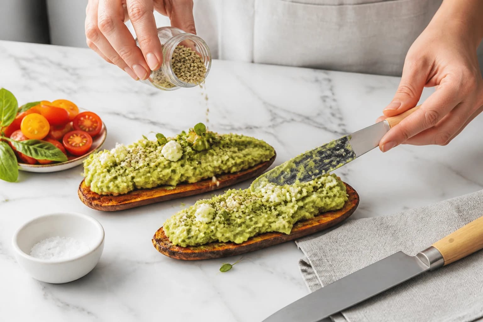 Etape 4 : Garnir et servir — Toast patate douce : l'alternative sans pain