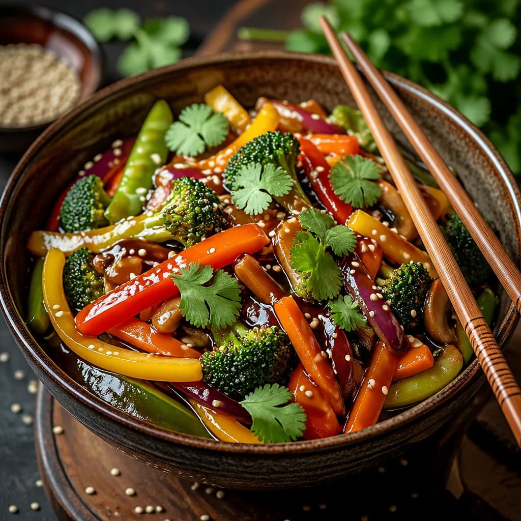 Étape 4 : Napper et servir — Wok de légumes colorés au gingembre