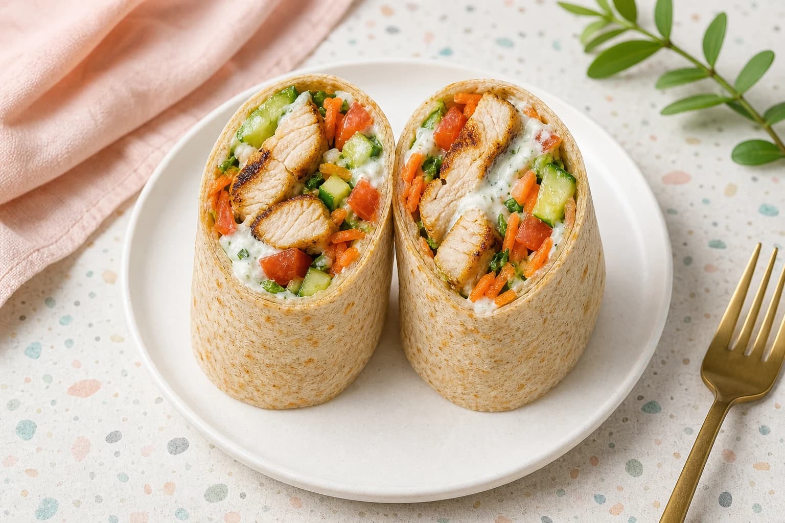 Wrap léger poulet crudités, sauce yaourt